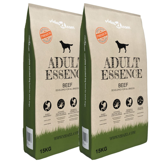 vidaXL Premium hundmat torr Adult Essence Beef 2 st 30 kg