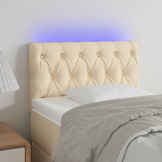 vidaXL Huvudgavel LED gräddvit 80x7x78/88 cm tyg