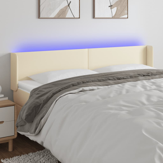 vidaXL Huvudgavel LED gräddvit 163x16x78/88 cm konstläder
