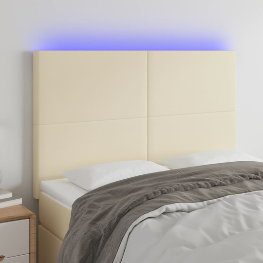 vidaXL Huvudgavel LED gräddvit 144x5x118/128 cm konstläder