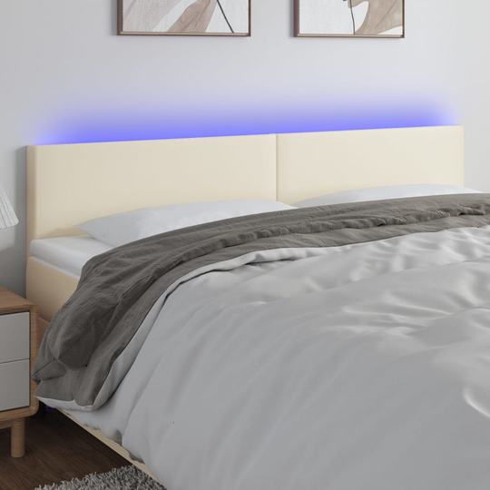 vidaXL Huvudgavel LED gräddvit 180x5x78/88 cm konstläder
