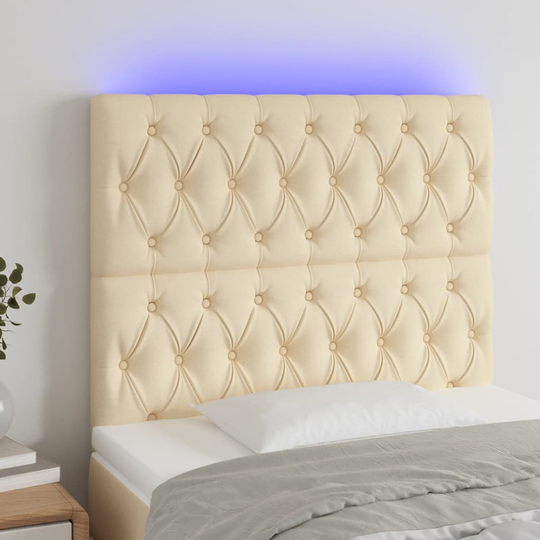 vidaXL Huvudgavel LED gräddvit 100x7x118/128 cm tyg