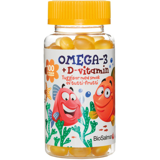 BioSalma Omega-3 + D-vitamin Tuggisar Barn 100 st