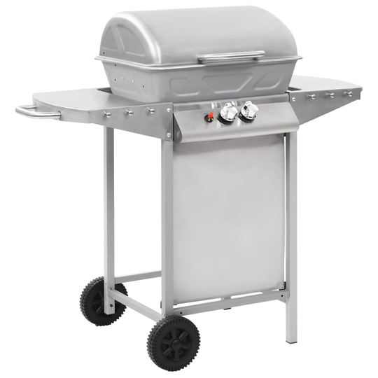 vidaXL Gasolgrill med 2 grillzoner rostfritt stål silver