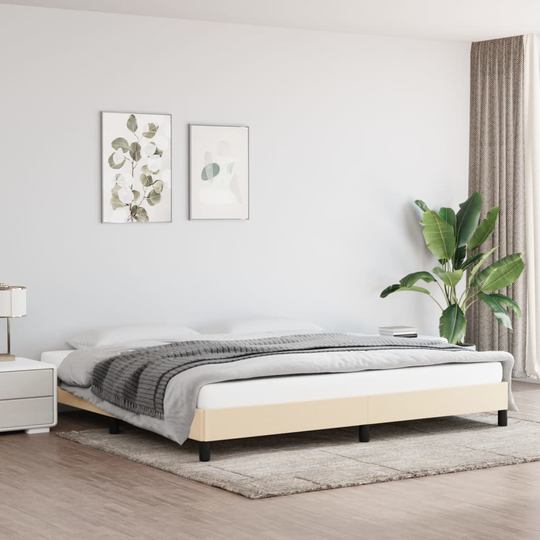 vidaXL Sängram gräddvit tyg 200x200 cm