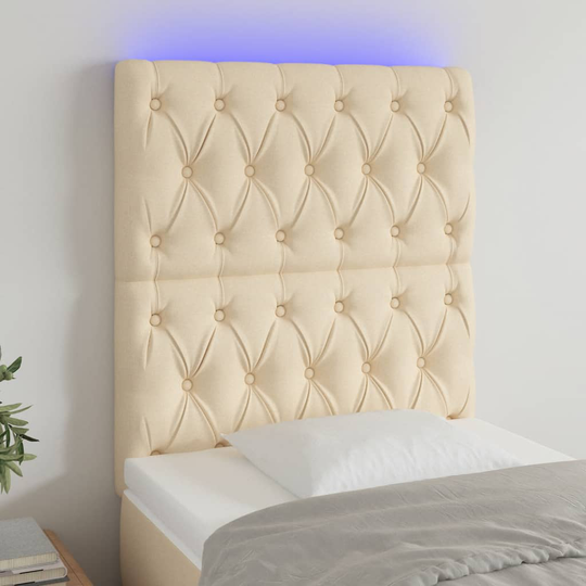 vidaXL Huvudgavel LED gräddvit 80x7x118/128 cm tyg