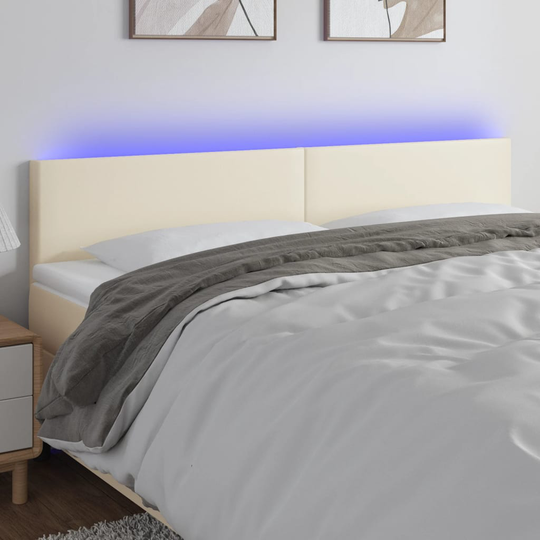 vidaXL Huvudgavel LED gräddvit 200x5x78/88 cm konstläder