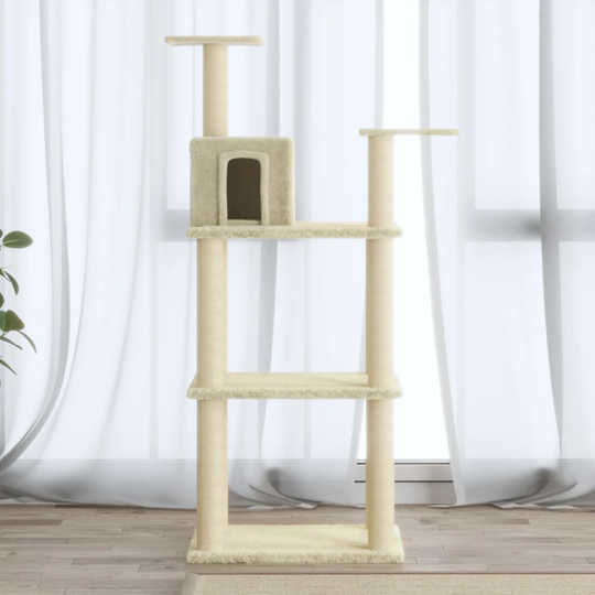 vidaXL Klösträd med klöspelare i sisal gräddvit 119 cm