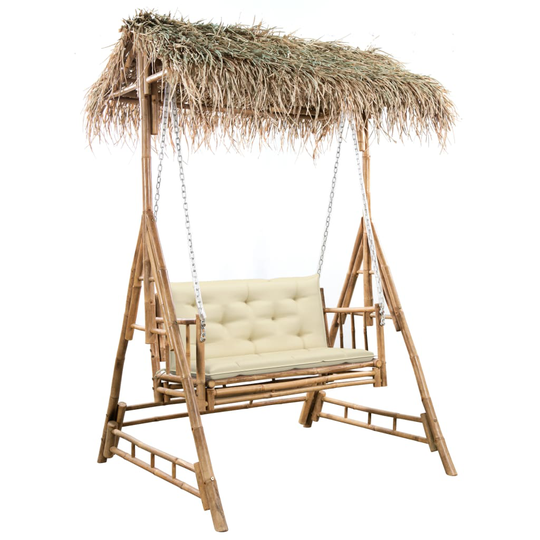 vidaXL 2-sits hammock med palmblad och dyna bambu 202 cm