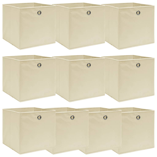 vidaXL Förvaringslådor 10 st gräddvit 32x32x32 cm tyg
