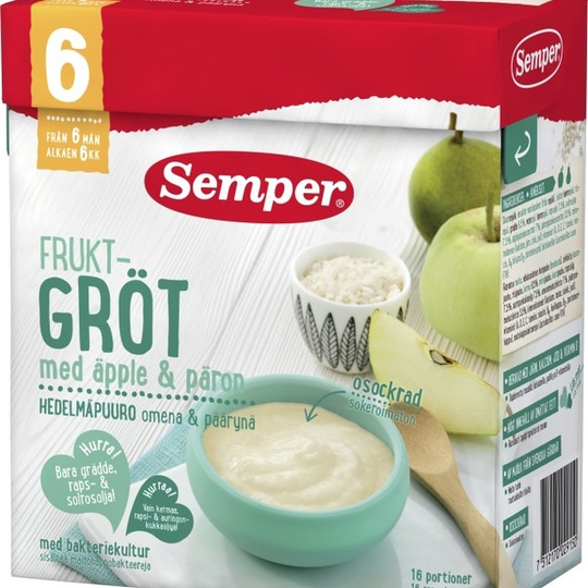 Semper Fruktgröt Med Äpple & Päron 6 mån 16 portioner