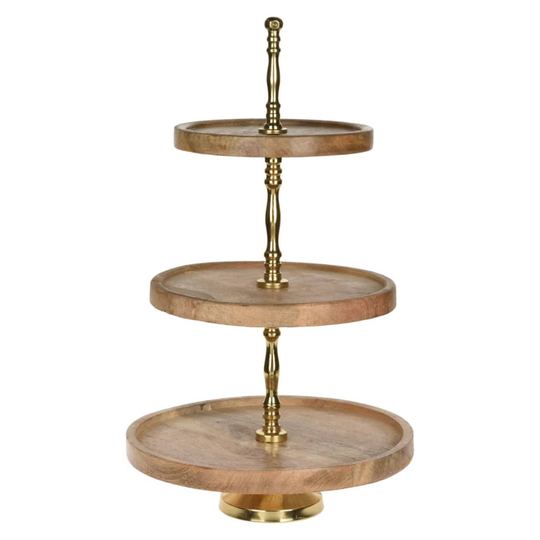 H&S Collection Serveringsställ 3 våningar 50 cm trä guld