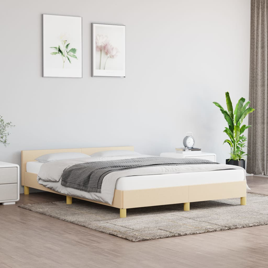 vidaXL Sängram med huvudgavel gräddvit 140x200 cm tyg