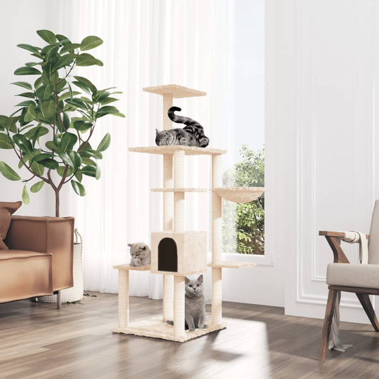 vidaXL Katträd med klöspelare sisal gräddvit 142 cm