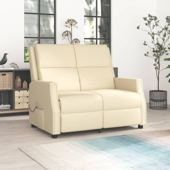 vidaXL 2-sits massagefåtölj gräddvit konstläder