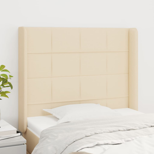 vidaXL Huvudgavel med kanter gräddvit 93x16x118/128 cm tyg