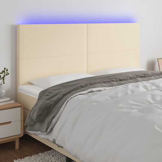vidaXL Huvudgavel LED gräddvit 180x5x118/128 cm tyg