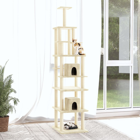 vidaXL Klösträd med klöspelare i sisal gräddvit 216 cm