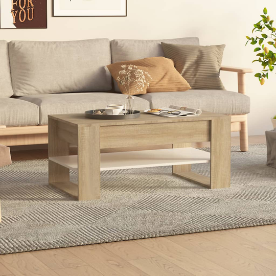vidaXL Soffbord vit och sonoma-ek 102x55x45 cm konstruerat trä
