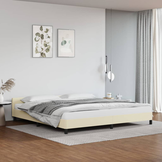 vidaXL Sängram med huvudgavel gräddvit 200x200 cm konstläder