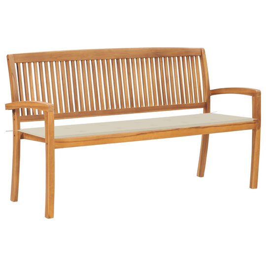 vidaXL Stapelbar trädgårdsbänk med dyna 159 cm massiv teak
