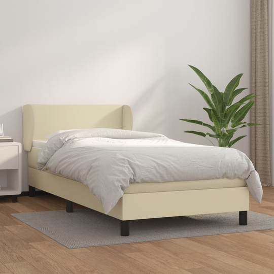vidaXL Ramsäng med madrass gräddvit 90x190cm konstläder