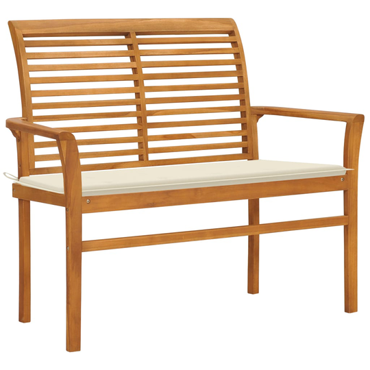 vidaXL Trädgårdsbänk med gräddvit dyna 112 cm massiv teak