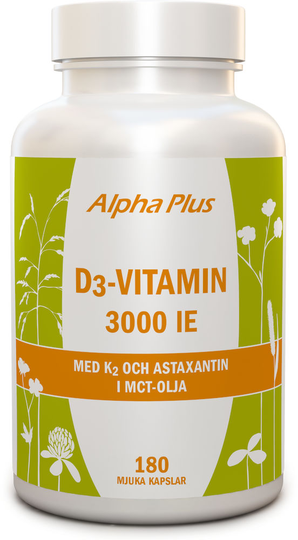 Alpha Plus D3-Vitamin 3000 IE med K2 180 kapslar