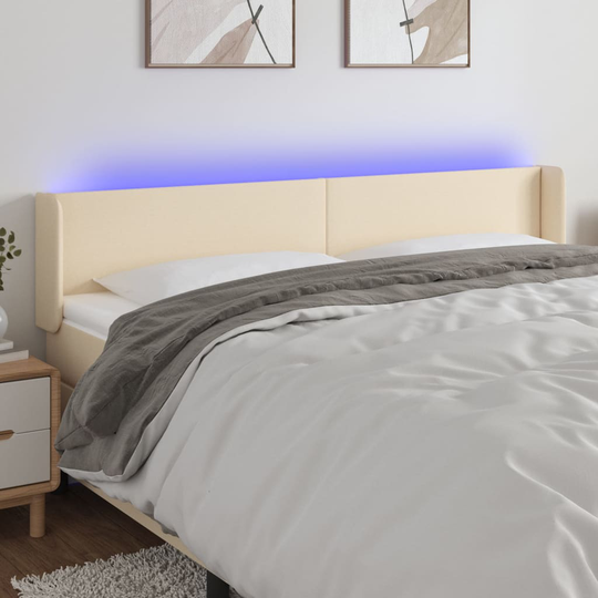 vidaXL Huvudgavel LED gräddvit 163x16x78/88 cm tyg