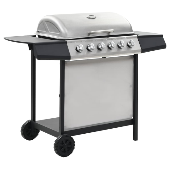 vidaXL Gasolgrill med 6 grillzoner rostfritt stål silver