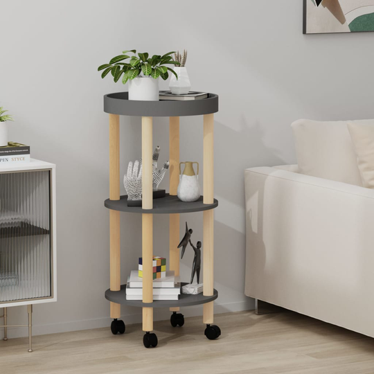 vidaXL Vagn med 3 hyllplan grå 38x38x82cm konstruerat trä&massiv furu
