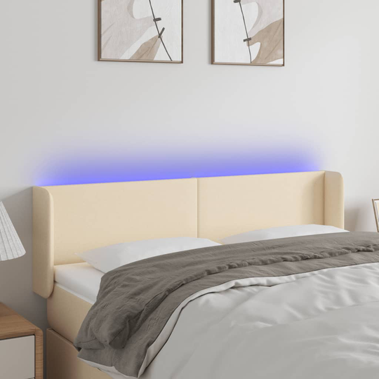 vidaXL Huvudgavel LED gräddvit 147x16x78/88 cm tyg
