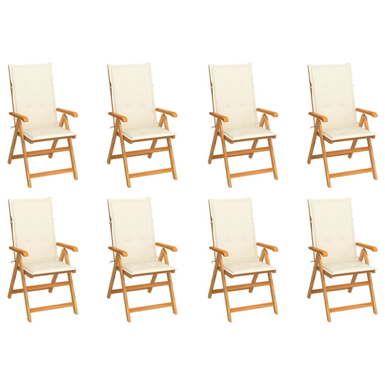 vidaXL Justerbara trädgårdsstolar med dyna 8 st massiv teak