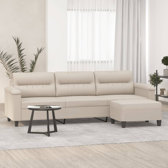 vidaXL 3-sitssoffa med fotpall gräddvit 210 cm mikrofibertyg