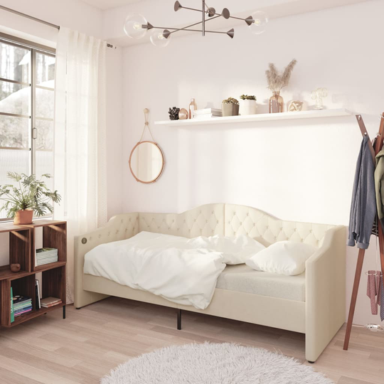vidaXL Dagbädd med USB gräddvit tyg 90x200 cm