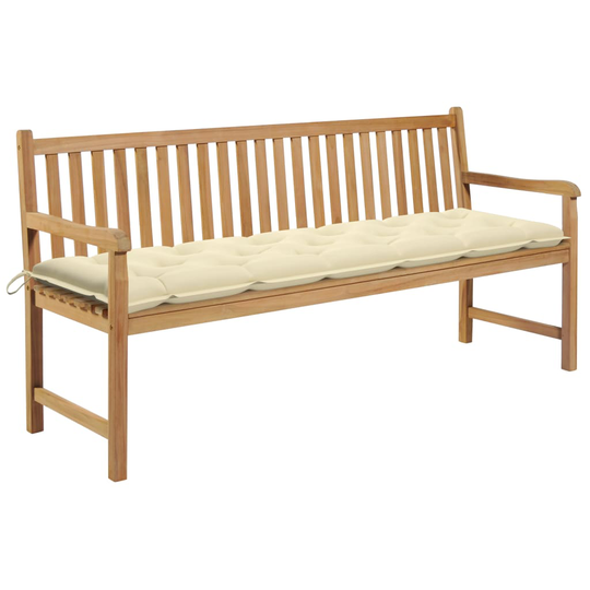 vidaXL Trädgårdsbänk med gräddvit dyna 175 cm massiv teak