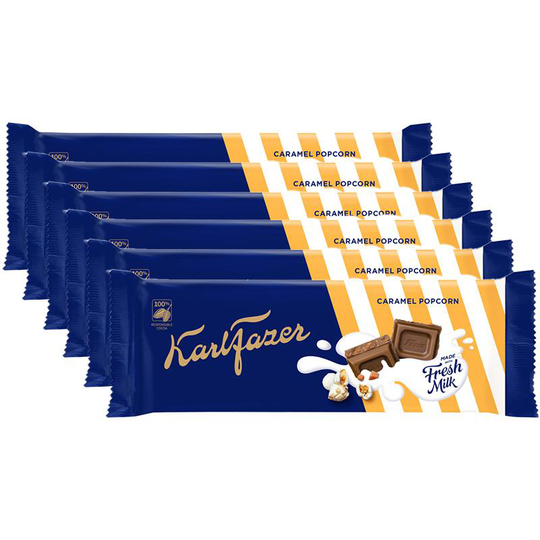 Karl Fazer Mjölkchoklad Caramel Popcorn 6-pack