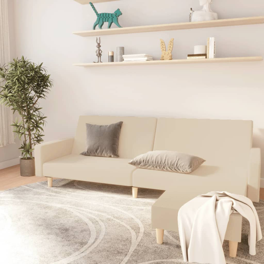 vidaXL Bäddsoffa 2-sits med fotpall gräddvit tyg