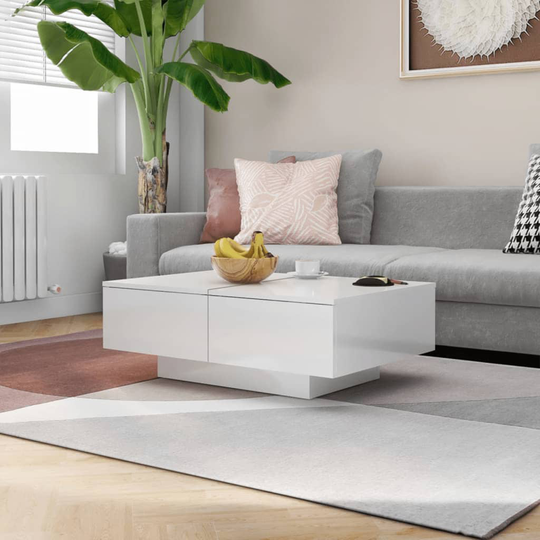 vidaXL Soffbord vit högglans 90x60x31 cm spånskiva