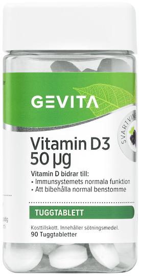 Gevita Vitamin D3 50 μg Svartv inbär Tablett 90st