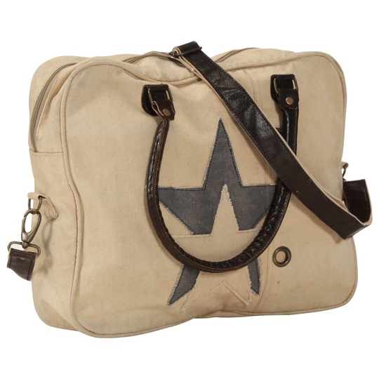 vidaXL Handväska beige 40x54 cm kanvas och äkta läder