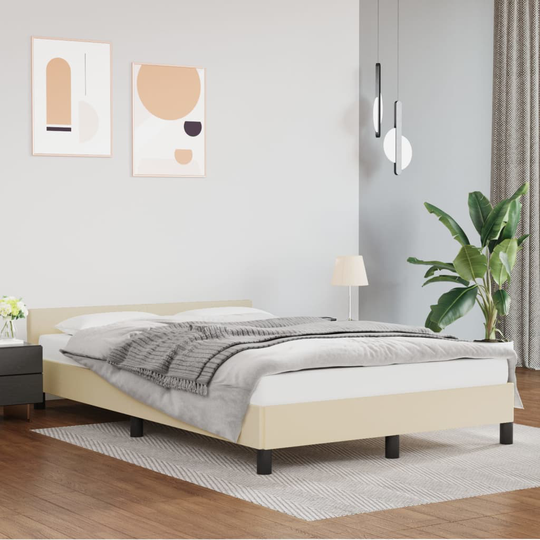 vidaXL Sängram med huvudgavel gräddvit 120x200 cm konstläder