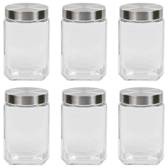 vidaXL Förvaringsburkar i glas med silvriga lock 6 st 1700 ml
