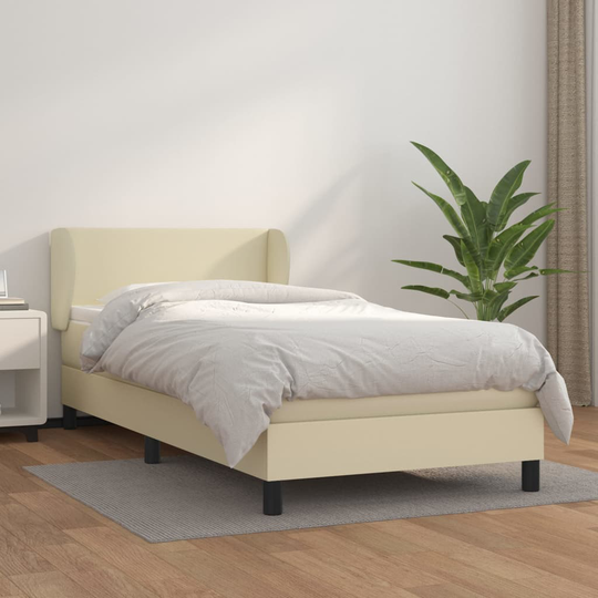 vidaXL Ramsäng med bäddmadrass gräddvit 100x200 cm konstläder
