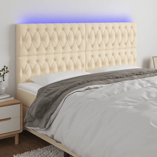 vidaXL Huvudgavel LED gräddvit 200x7x118/128 cm tyg