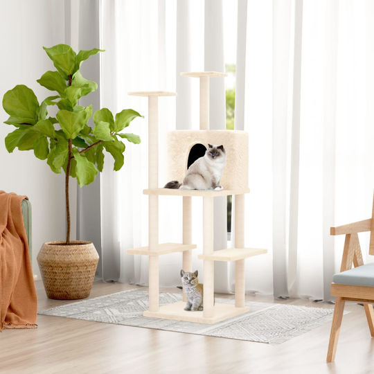 vidaXL Katträd med klöspelare sisal gräddvit 144,5 cm