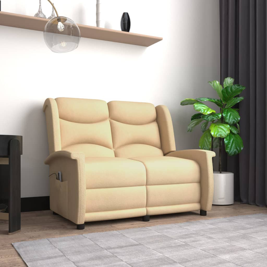 vidaXL 2-sits massagefåtölj gräddvit mikrofibertyg