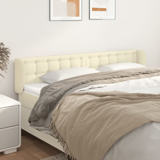 vidaXL Huvudgavel med kanter gräddvit 163x23x78/88 cm konstläder