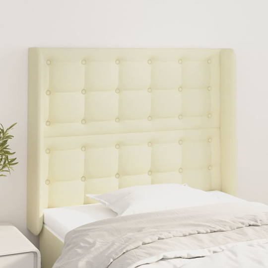 vidaXL Huvudgavel med kanter gräddvit 83x16x118/128 cm konstläder