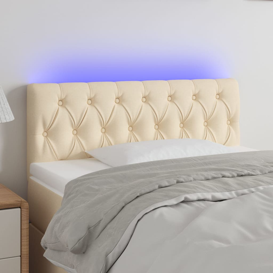 vidaXL Huvudgavel LED gräddvit 90x7x78/88 cm tyg